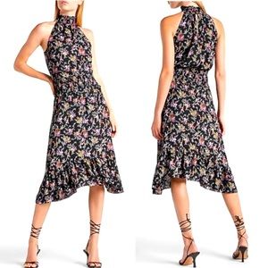 NWT XL Express Floral High Neck Smocked Waist Midi Dress